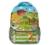 Sac à dos imprimé animal de la ferme pour enfants : sac à dos sur le thème du temps pastoral de dessin animé pour enfants, étudiants et voyages, 41,9 cm, Print 4, L