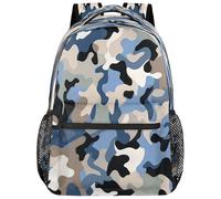 Sac À Dos Imprimé Camouflage Bleu Gris Noir Cartable Scolaire Classique Sac A Dos Scolaire Durable Rucksack pour Voyages Randonnée Camping