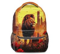 Sac à dos imprimé coucher de soleil lion City Skyline sac à dos unisexe 3D dessin animé pour enfants et adultes, Impression 1., L