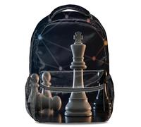 Sac à dos imprimé échiquier étoilé : thème roi blanc et chevalier noir, sac à dos décontracté unisexe pour étudiant, Print 4, 44