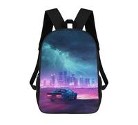 Sac À Dos Imprimé En 3D 17inch Neon Cityscape with Vintage Car Sac D'école Léger Pour Enfants, Idéal Pour Les Voyages Et Les Cours, Pour Les Collégiens Et Collégiens