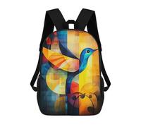 Sac À Dos Imprimé En 3D Abstract Hummingbird Art - Geometric Bird in Vibrant Colors Sacs D'école Pour Enfants, Sacs À Livres, Sac À Dos De Voyage Léger, Sac D'école Pour Garçons Et Filles, Élèves Du C