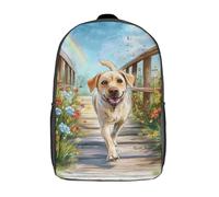 Sac à dos imprimé en 3D avec un chien joyeux sur un chemin arc-en-ciel - Sac d'école pour enfants - Sac à livres - Sac de voyage léger - 43 cm (17 pouces) - Idéal pour les collégiens et collégiens
