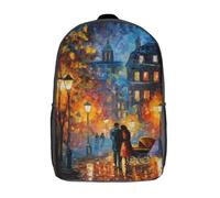 Sac à dos imprimé en 3D « Étreinte du soir dans une rue pluvieuse » - Sac d'école pour enfants - Sac à livres - Sac de voyage léger - 43 cm (17 pouces) - Idéal pour les collégiens et collégiens