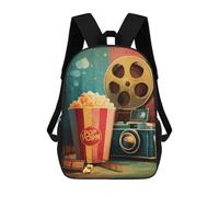 Sac À Dos Imprimé En 3D Movie Night Essentials Popcorn & Film Reel Sacs D'école Pour Enfants, Sacs À Dos Grande Capacité Pour Les Voyages, Sacs À Livres Tendance, Sac À Dos Garçon Fille 17inch