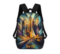 Sac À Dos Imprimé En 3D New York Dynamic Cubism - Modern Geometric Skyline Sacs D'école Pour Enfants, Sacs À Dos Grande Capacité Pour Les Voyages, Sacs À Livres Tendance, Sac À Dos Garçon Fille 17inch