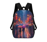 Sac À Dos Imprimé En 3D Pour Enfants Impressionist Inspired Cityscape with Umbrellas, Sac À Dos Tendance Pour L'école, Les Voyages Et Les Loisirs, Grand Sac À Dos Pour Garçons Et Filles 17inch