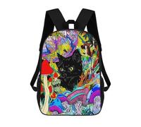 Sac À Dos Imprimé En 3D Pour Enfants Psychedelic Mushroom Cat Art Print-3, Sac À Dos Tendance Pour L'école, Les Voyages Et Les Loisirs 17inch, Grand Sac À Dos De Jour Pour Garçons Et Filles