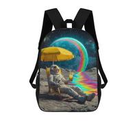 Sac À Dos Imprimé En 3D Pour Enfants Relaxing Astronaut on The Moon with Rainbow, Sac À Dos Tendance Pour L'école, Les Voyages Et Les Loisirs 17inch, Grand Sac À Dos De Jour Pour Garçons Et Filles
