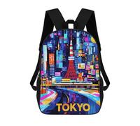 Sac À Dos Imprimé En 3D Pour Enfants Tokyo Neon Glow - Colorful Geometric Cityscape Sac À Dos Scolaire Grande Capacité Pour Les Voyages, Idéal Pour Les Garçons Du Primaire Et Du Collège 17inch