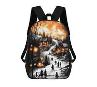 Sac À Dos Imprimé En 3D Vintage Winter Glow - Lantern-Lit Village in A Snowy Twilight Sacs D'école Pour Enfants, Sacs À Dos Grande Capacité Pour Les Voyages, Sacs À Livres Tendance, Sac À Dos Garçon F
