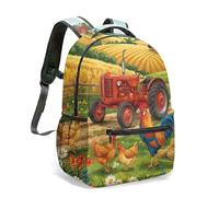 Sac à dos imprimé tracteur rouge vif, 40,6 cm, animaux de la ferme, illustration, scène rurale, sac à dos imperméable imprimé sur toute la surface, 01, L, Décontracté
