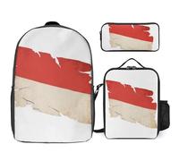 Sac À Dos Indonésie Drapeau National Sac Scolaire Léger Pour Filles Et Garçons Ensemble Grande Capacité Sac À Dos Imperméable Avec Sac Déjeuner Et Trousse Pour Enfants Étudiants Ados