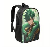 Sac à dos inspiré du dessin animé Serpent's Prince - Sac de voyage élégant de grande capacité, polyester léger, noir avec un design vert vif et doré, parfait pour l'école, le travail ou Noir