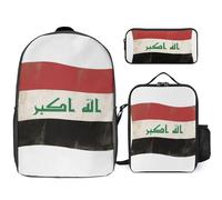 Sac À Dos Irak Drapeau National Sac Scolaire Léger Pour Filles Et Garçons Ensemble Grande Capacité Sac À Dos Imperméable Avec Sac Déjeuner Et Trousse Pour Enfants Étudiants Ados