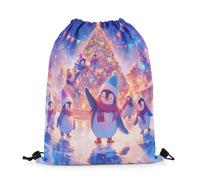 Sac À Dos Kawaii Penguin Cute Cartoon Wild Animals Glitter Xmas Tree Merry Christmas Sac De Sport Colourful Sacs À Cordon Pliable Gym Sack pour Camping Voyage Swimming 36X42CM