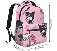 Sac à dos Kuromi Kawaii pour femmes, sac à dos animé et mon lapin mélodie, sac de voyage mignon avec dessin animé, sac à dos pour ordinateur portable Noir