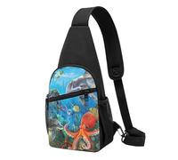 Sac à dos léger à bandoulière réglable avec motif dauphins, tortue de mer, pieuvre, récif de corail, pour homme, femme, enfant, Noir , Taille unique, Sac à dos de