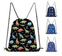 Sac à dos léger à cordon de serrage, imprimé dinosaure, sac à dos de voyage en polyester durable pour le sport et l'extérieur Bleu requin,Dinosaure coloré,Espace des dinosaures,Excavatrice bleue,Dinos