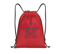 Sac à dos léger avec cordon de serrage imprimé drapeau du Maroc - Sac de sport avec cordon de serrage - Convient pour la gym, les voyages, noir, Small
