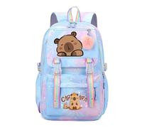 Sac à dos léger bleu mignon pour enfants pour filles, sac d'école sur le thème de Capybara, sac à dos d'école spacieux et durable, parfait pour la rentrée scolaire et les cadeaux d'anniversaire 8 à 14