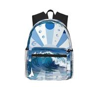 Sac à dos léger en coton imprimé blanc pour femmes et hommes Sac à dos de voyage mignon avec bretelles, Vagues roulantes, One Size