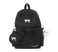 Sac à dos léger en nylon avec nœud papillon pour femme avec grande capacité, plusieurs poches et mini portefeuille pour un usage quotidien, sac à dos de voyage, Noir , M, Sportif