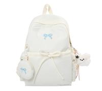 Sac à dos léger en nylon avec nœud papillon pour femme avec grande capacité, plusieurs poches et mini portefeuille pour un usage quotidien, sac à dos de voyage, blanc, M, Sportif