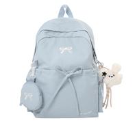 Sac à dos léger en nylon pour femmes, nœud papillon, grande capacité, plusieurs poches et mini portefeuille, pour quotidien et voyage
