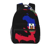 Sac à dos léger et décontracté avec carte et drapeau d'Haïti, idéal pour les voyages et les activités de plein air. Il est doté de multiples poches de rangement et est conçu pour le travail et les act