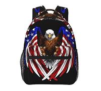 Sac à dos léger et décontracté pour étudiant - Sac à dos multifonctionnel pour l'école, le travail 7,8 x 11,4 x 15,7 pouces Drapeau des États-Unis Impression patriotique aigle, Noir , taille unique