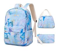 sac à dos léger et haute capacité pour étudiantes, filles et étudiants, avec un dîner et des crayons et livres (bleu marbre)