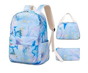 sac à dos léger et haute capacité pour étudiantes, filles et étudiants, avec un dîner et des crayons et livres (bleu marbre)