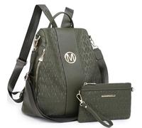 Sac à dos léger et tendance pour femme avec poches multiples, sac à dos d'école, sac à dos antivol avec dragonne portefeuille, Vert olive, M, Sac à dos tendance pour femme