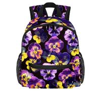 Sac à dos léger pour enfants de 3 à 8 ans Motif floral et pensée Violet, multicolore 1, 25.4x10x30 CM/10x4x12 in