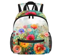 Sac à dos léger pour enfants de 3 à 8 ans Motif floral et pensée Violet, Multicolore 15., 25.4x10x30 CM/10x4x12 in