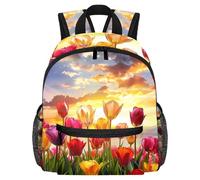 Sac à dos léger pour enfants de 3 à 8 ans Motif floral et pensée Violet, Multicolore 5., 25.4x10x30 CM/10x4x12 in