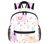 Sac à dos léger pour enfants de 3 à 8 ans Motif lama alpaga pastel avec couleurs, multicolore 1, 25.4x10x30 CM/10x4x12 in