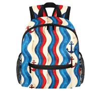 Sac à dos léger pour enfants de 3 à 8 ans, motif mer, ancres, vagues, éclaboussures, Multicolore 5., 25.4x10x30 CM/10x4x12 in