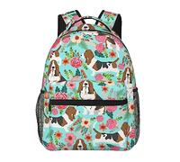 Sac à dos léger pour trekking, affaires, marche, cyclisme, grande capacité, antivol, sac de transport polyvalent, Sweet Basset Hound Dog Vintage Florals Art Business Computer Bag