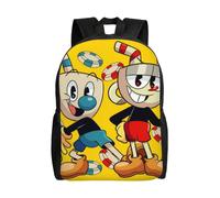 Sac à dos léger unisexe pour ordinateur portable, idéal pour les voyages, l'école ou le bureau, motif Cuphead Mugman Brother - XTYD2444 Noir