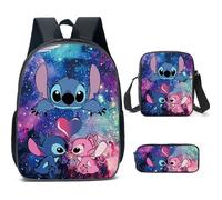 Sac à dos Lilo&Stitch Cartable Ensemble de 3 pièces de papeterie de dessin animé pour enfants