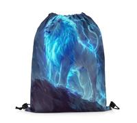 Sac À Dos Lion Blue Neon Light Wild Animal Cool Wildlife Modern Sac De Sport Colourful Sacs À Cordon Résistant Gym Sack pour Swimming Voyage École 36X42CM