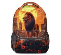 Sac à dos Lion Majesty City Skyline - Design Né-Majesté pour Voyage, École, Bureau - Impression 3D Haute Résolution - Sac Unisexe Léger pour Adultes et Étudiants