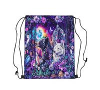 Sac À Dos Loup, Ours, Animal Sauvage, Fleurs À L'Aquarelle Sac De Sport Réglable Sacs À Cordon Pliable Gym Sack pour Voyage Camping Natation 36X42CM