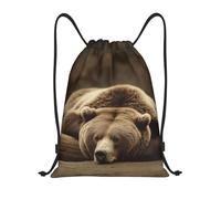 Sac À Dos l'ours Dort Sac De Sport Pliable Sacs À Cordon Imperméable Gym Sack pour Vacances Natation Camping 36X42CM