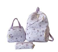 Sac A Dos Maternelle Fille - Sac À Dos 3 Pièces avec Nœud Joli Sac À Dos Preppy pour Adolescentes avec Boîte À Lunch Trousse À Crayons pour La Rentrée Scolaire Sac À Dos Esthétique (Purple One Size)