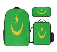 Sac À Dos Mauritanie Drapeau National Sac Scolaire Léger Pour Filles Et Garçons Ensemble 3 En 1 Grande Capacité Sac À Dos Imperméable Avec Sac Déjeuner Et Trousse Pour Enfants Étudiants Ados