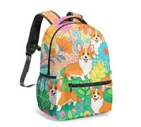 Sac à dos mignon Corgi Floral Heart Cartoon 40,6 cm imprimé sur toute la surface Sac d'école pour enfants Pack graphique fantaisie, 09, L, Décontracté