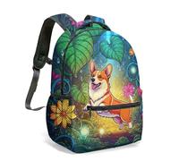 Sac à dos mignon Corgi Floral Heart Cartoon 40,6 cm imprimé sur toute la surface Sac d'école pour enfants Pack graphique fantaisie, 07, L, Décontracté